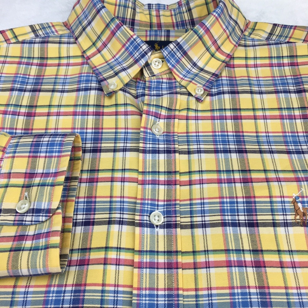 Ralph Lauren Shirt Mens XL Yellow Plaid Classic Fit Embroidered Long Sleeves - Picture 4 of 10